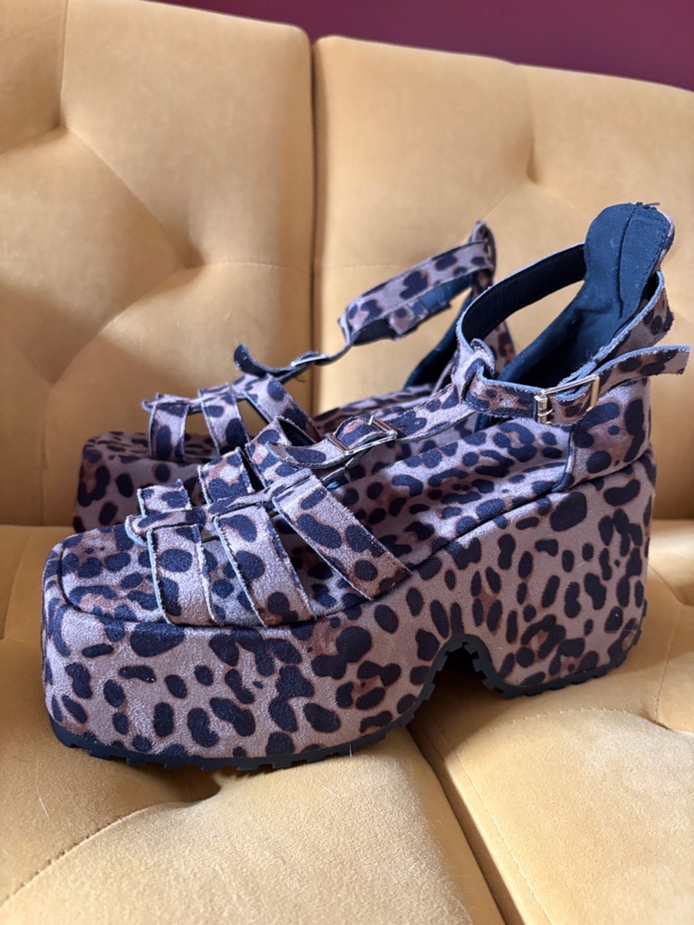 Leopard Print Platform Sandals - Chunky Strappy Wedges
